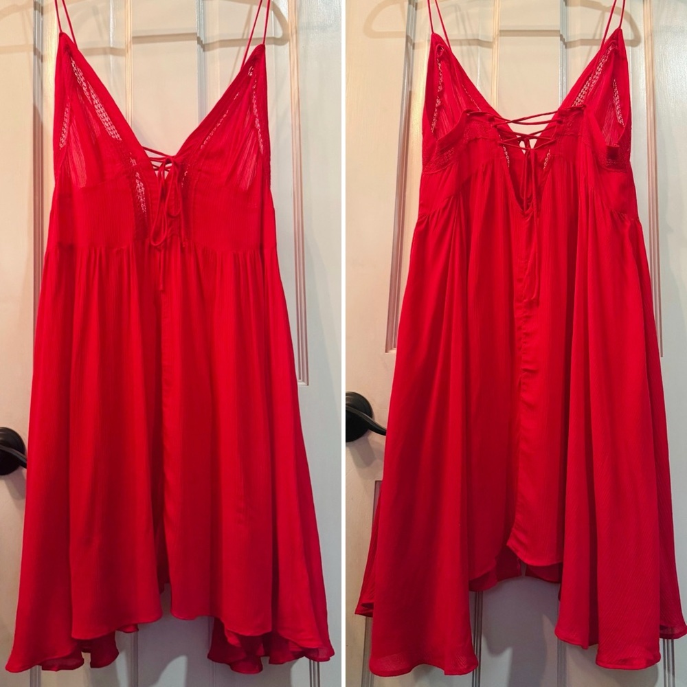NEW FREE PEOPLE INTIMATELY RED MINI SEMI SHEER SLIP SLEEVELESS DRESS SUNDRESS
